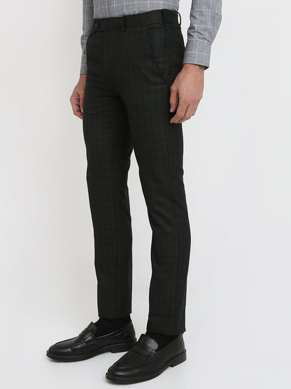 Park Avenue Men Black Checks Slim Fit Polyester Blend Trouser