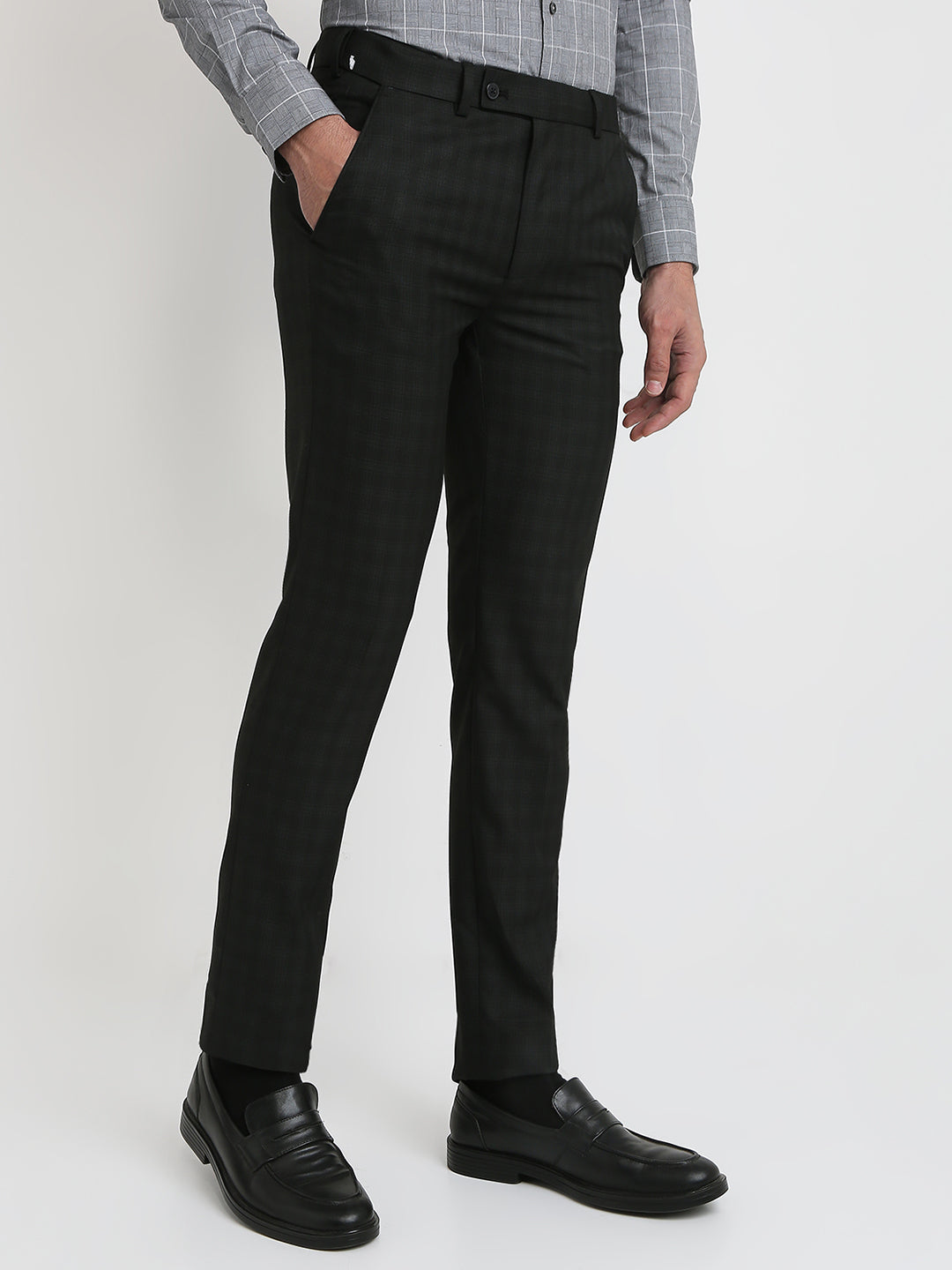 Park Avenue Men Black Checks Slim Fit Polyester Blend Trouser