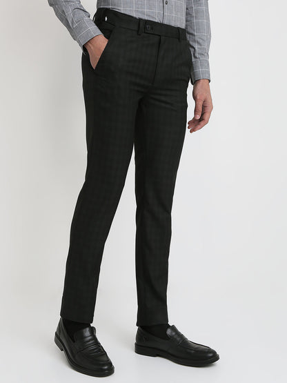 Park Avenue Men Black Checks Slim Fit Polyester Blend Trouser