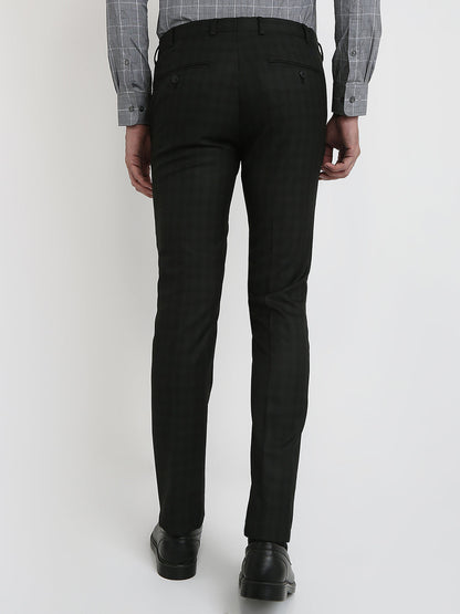 Park Avenue Men Black Checks Slim Fit Polyester Blend Trouser