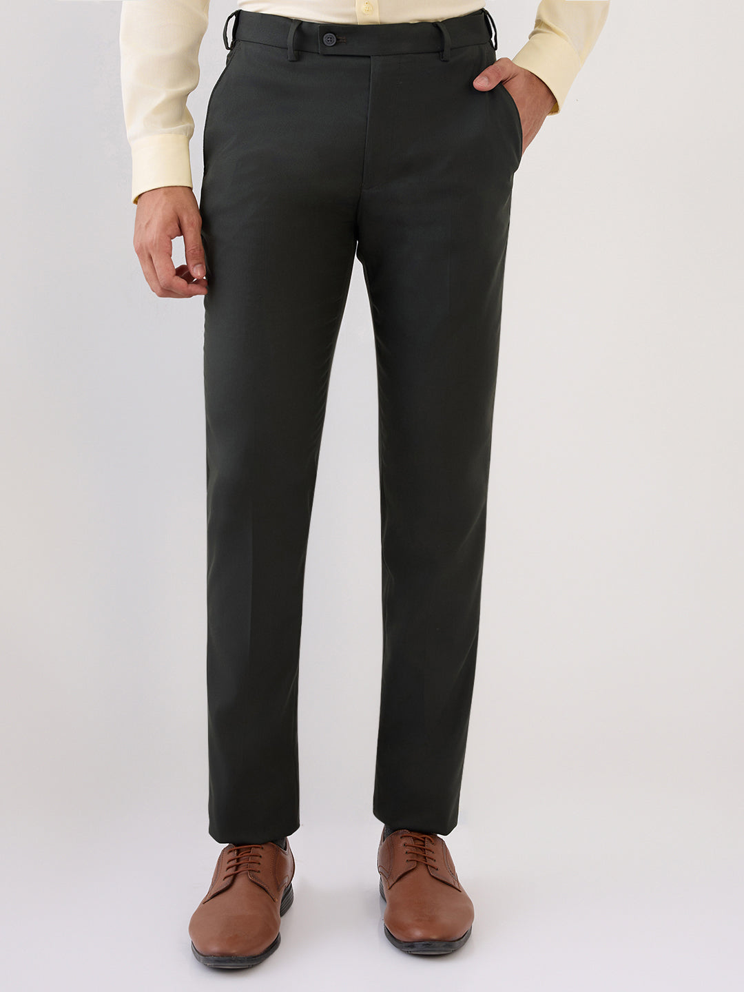 Park Avenue Men Green Structure Slim Fit Polyester Blend Trouser