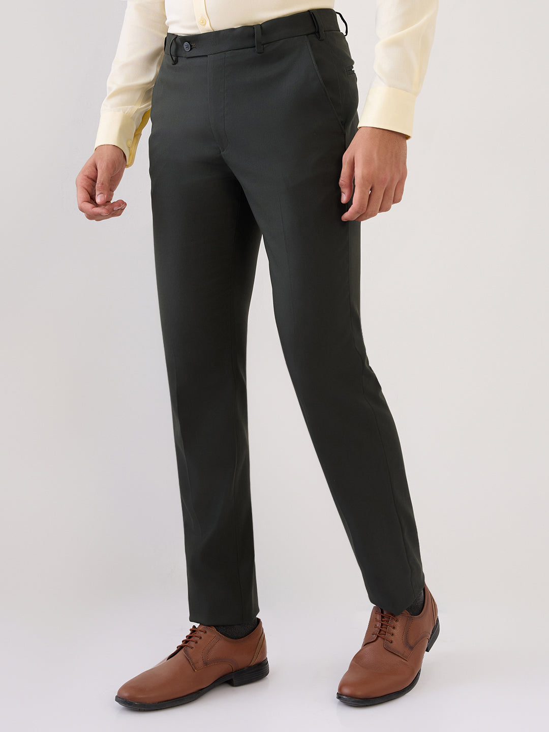 Park Avenue Men Green Structure Slim Fit Polyester Blend Trouser