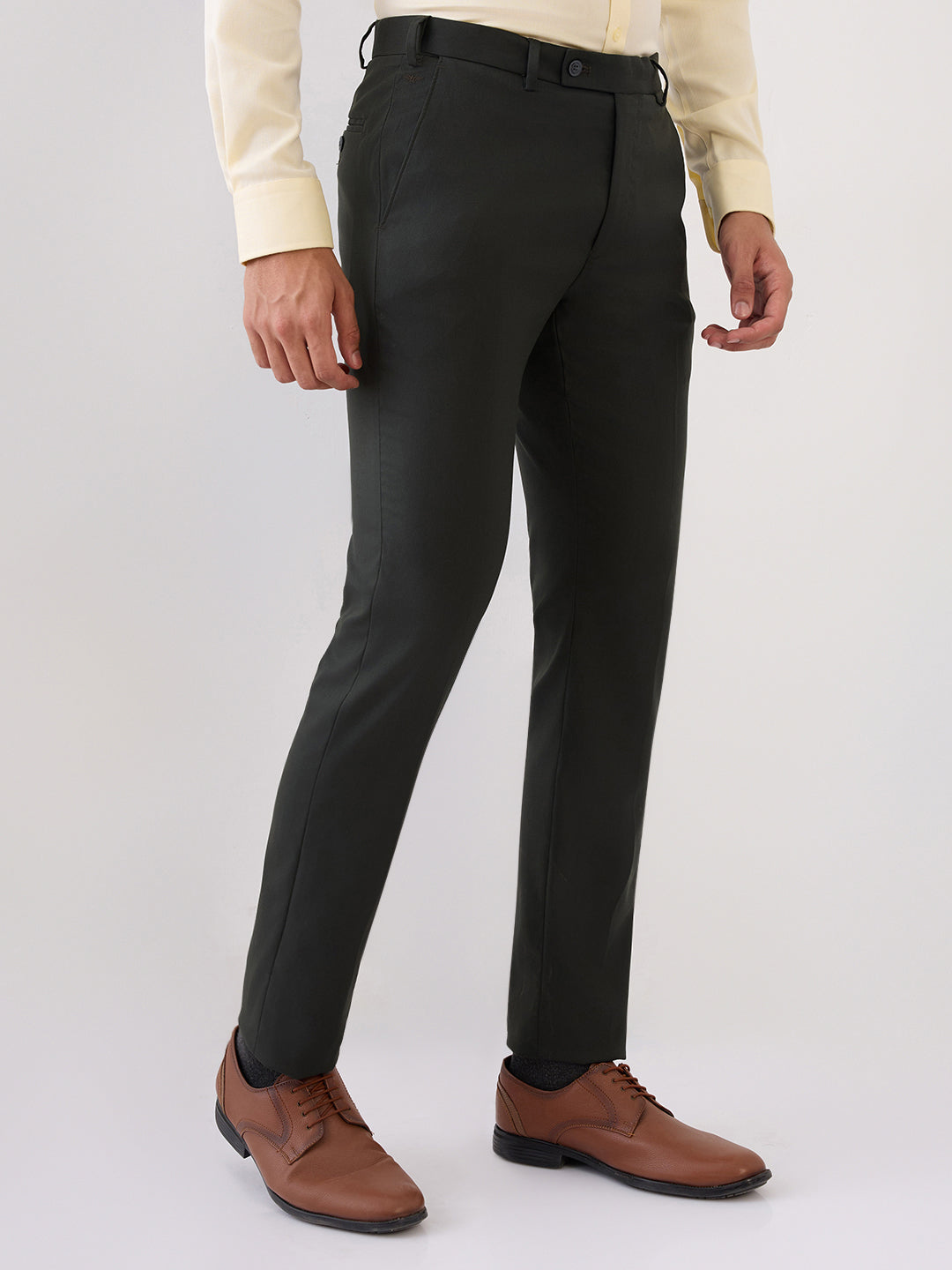 Park Avenue Men Green Structure Slim Fit Polyester Blend Trouser