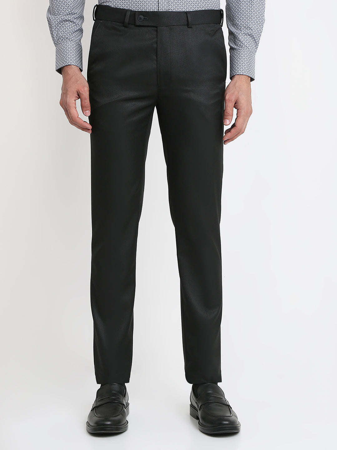 Park Avenue Men Black Dobby Slim Fit Polyester Blend Trouser