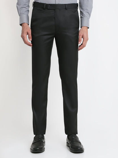 Park Avenue Men Black Dobby Slim Fit Polyester Blend Trouser