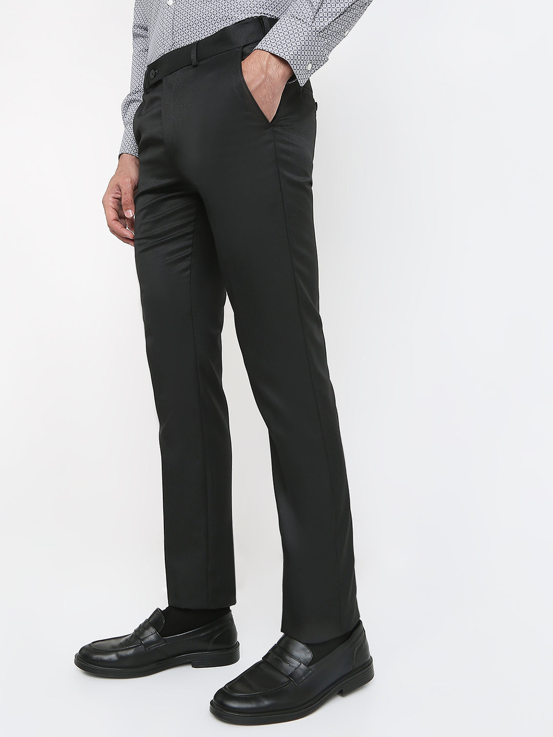 Park Avenue Men Black Dobby Slim Fit Polyester Blend Trouser