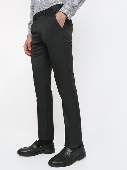 Park Avenue Men Black Dobby Slim Fit Polyester Blend Trouser