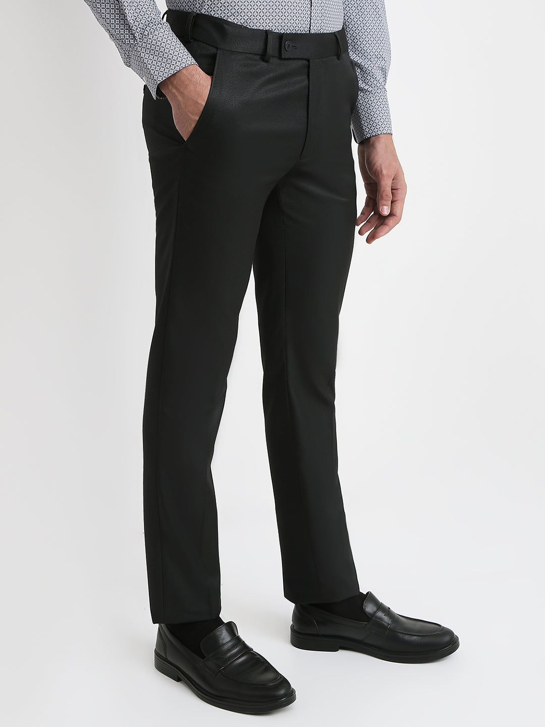 Park Avenue Men Black Dobby Slim Fit Polyester Blend Trouser