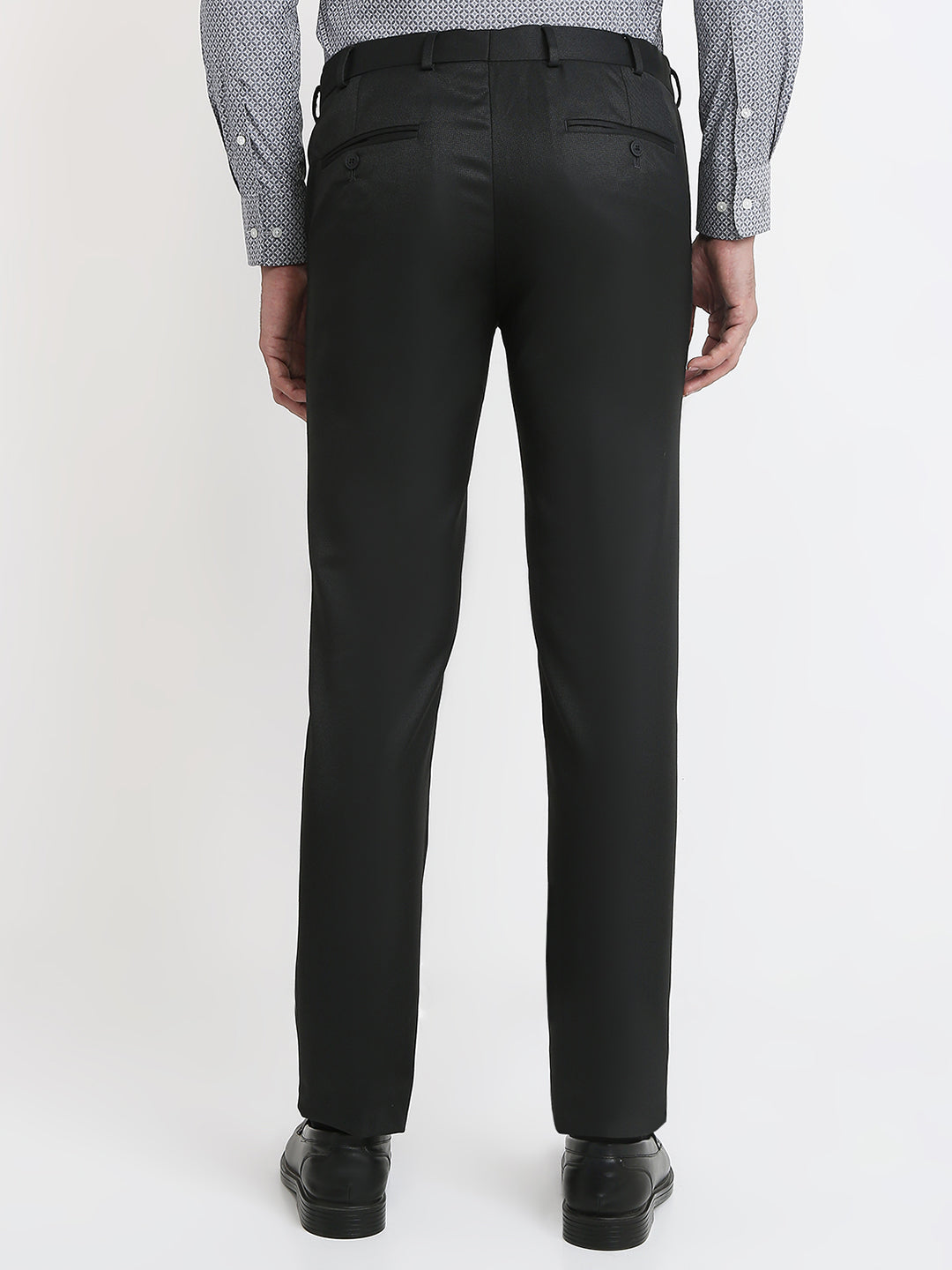 Park Avenue Men Black Dobby Slim Fit Polyester Blend Trouser