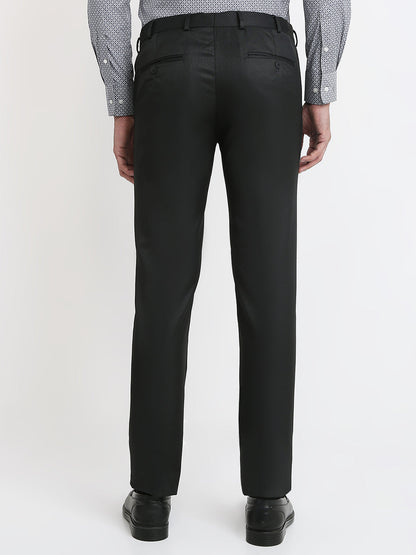 Park Avenue Men Black Dobby Slim Fit Polyester Blend Trouser