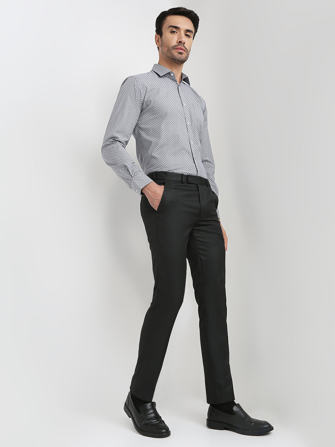 Park Avenue Men Black Dobby Slim Fit Polyester Blend Trouser