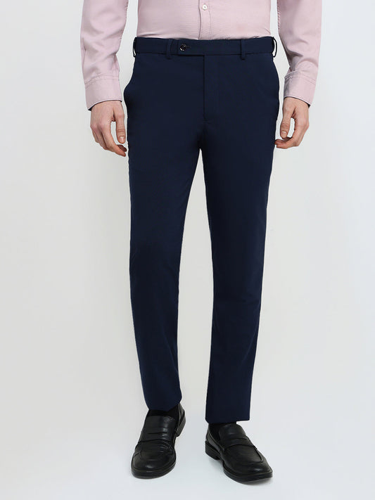 Park Avenue Men Blue Solid Slim Fit Polyester Blend Trouser
