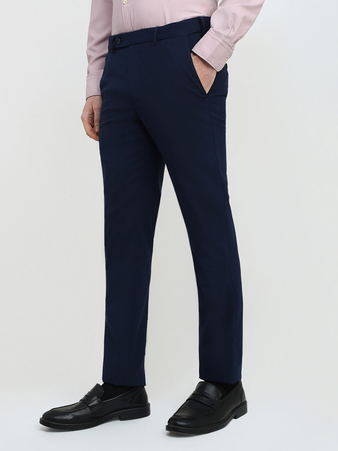 Park Avenue Men Blue Solid Slim Fit Polyester Blend Trouser