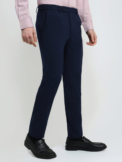 Park Avenue Men Blue Solid Slim Fit Polyester Blend Trouser