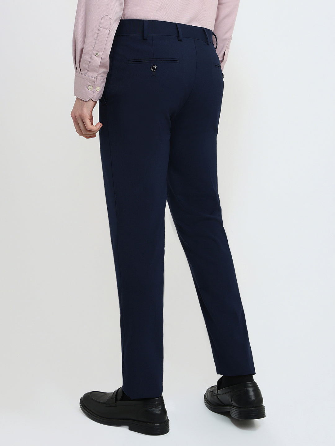 Park Avenue Men Blue Solid Slim Fit Polyester Blend Trouser