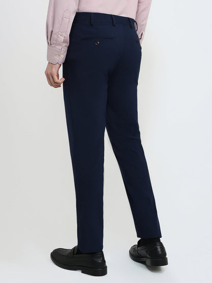 Park Avenue Men Blue Solid Slim Fit Polyester Blend Trouser