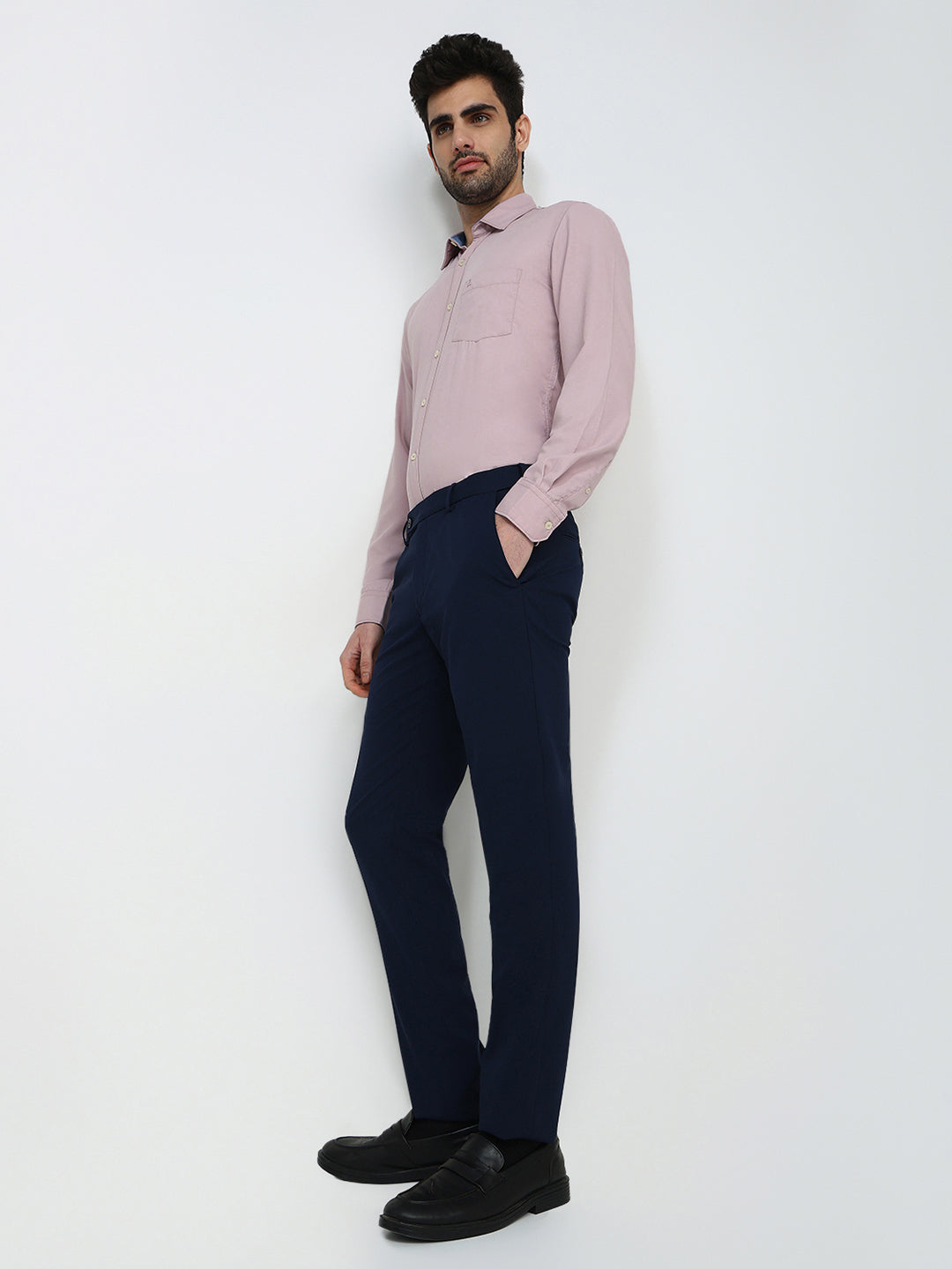 Park Avenue Men Blue Solid Slim Fit Polyester Blend Trouser