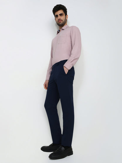 Park Avenue Men Blue Solid Slim Fit Polyester Blend Trouser