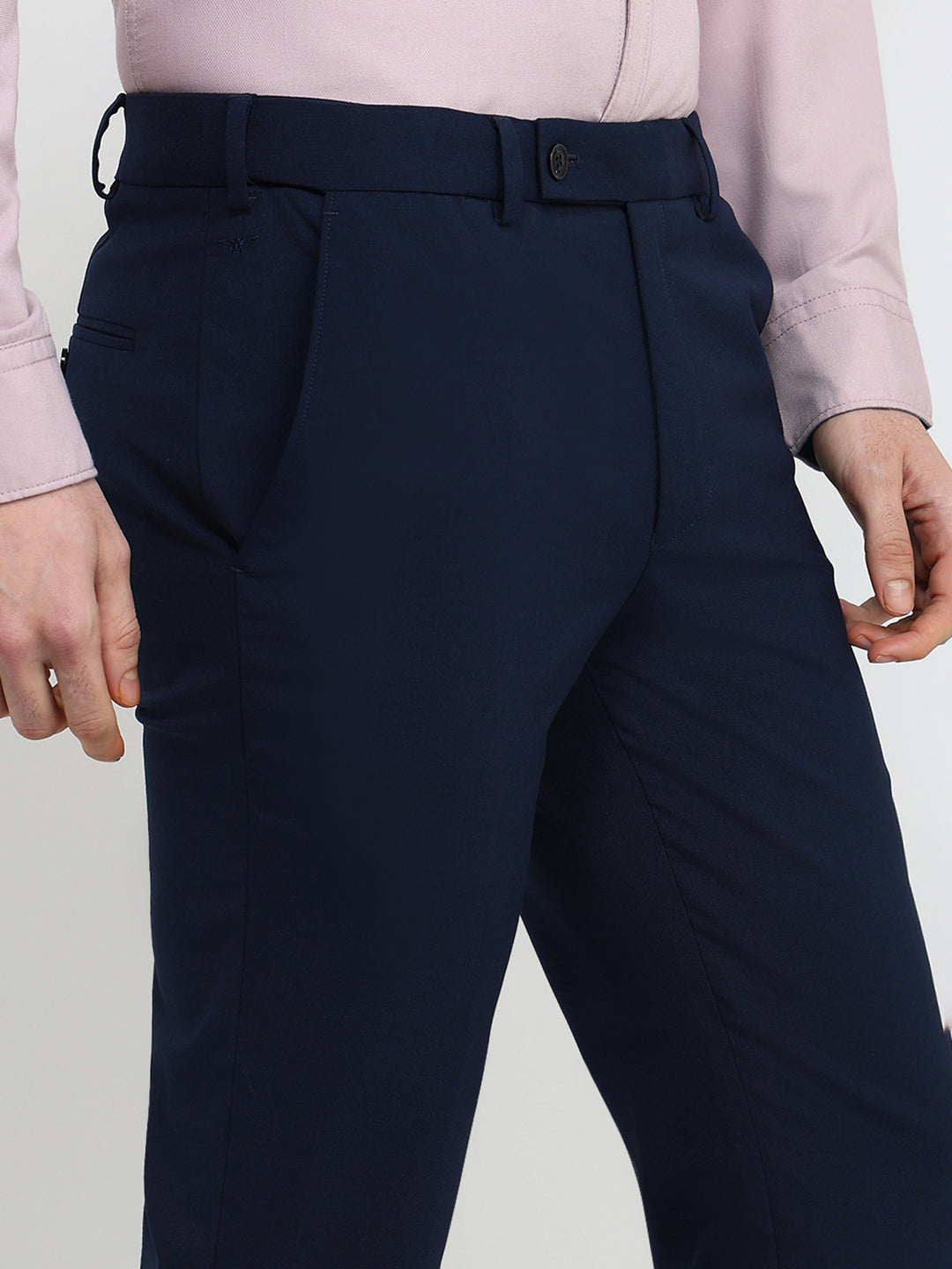 Park Avenue Men Blue Solid Slim Fit Polyester Blend Trouser