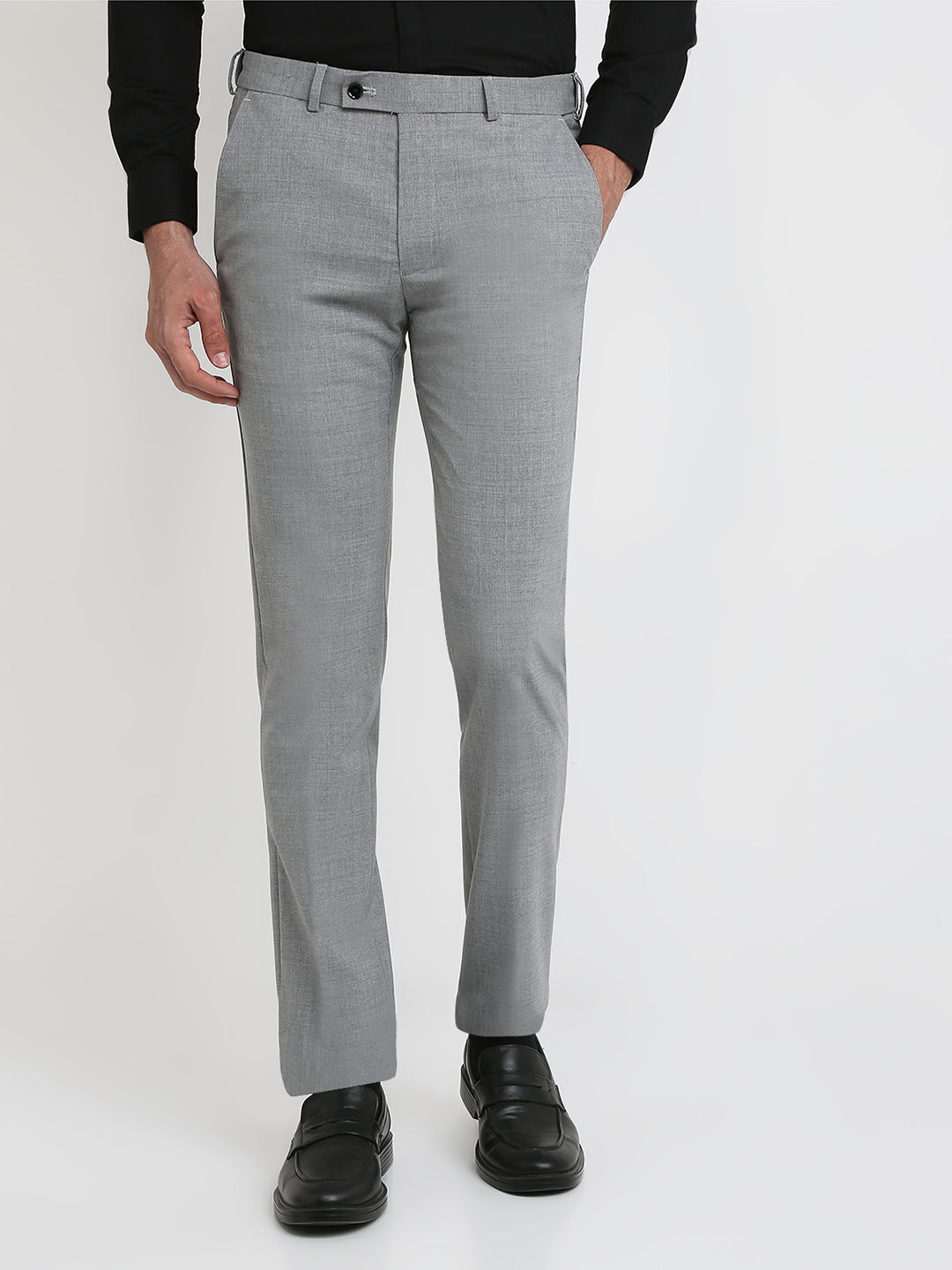 Park Avenue Men Grey Solid Slim Fit Polyester Blend Trouser