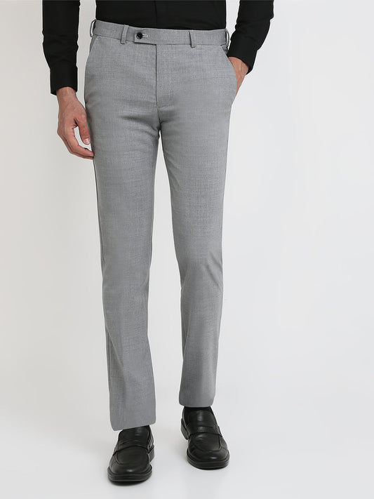 Park Avenue Men Grey Solid Slim Fit Polyester Blend Trouser
