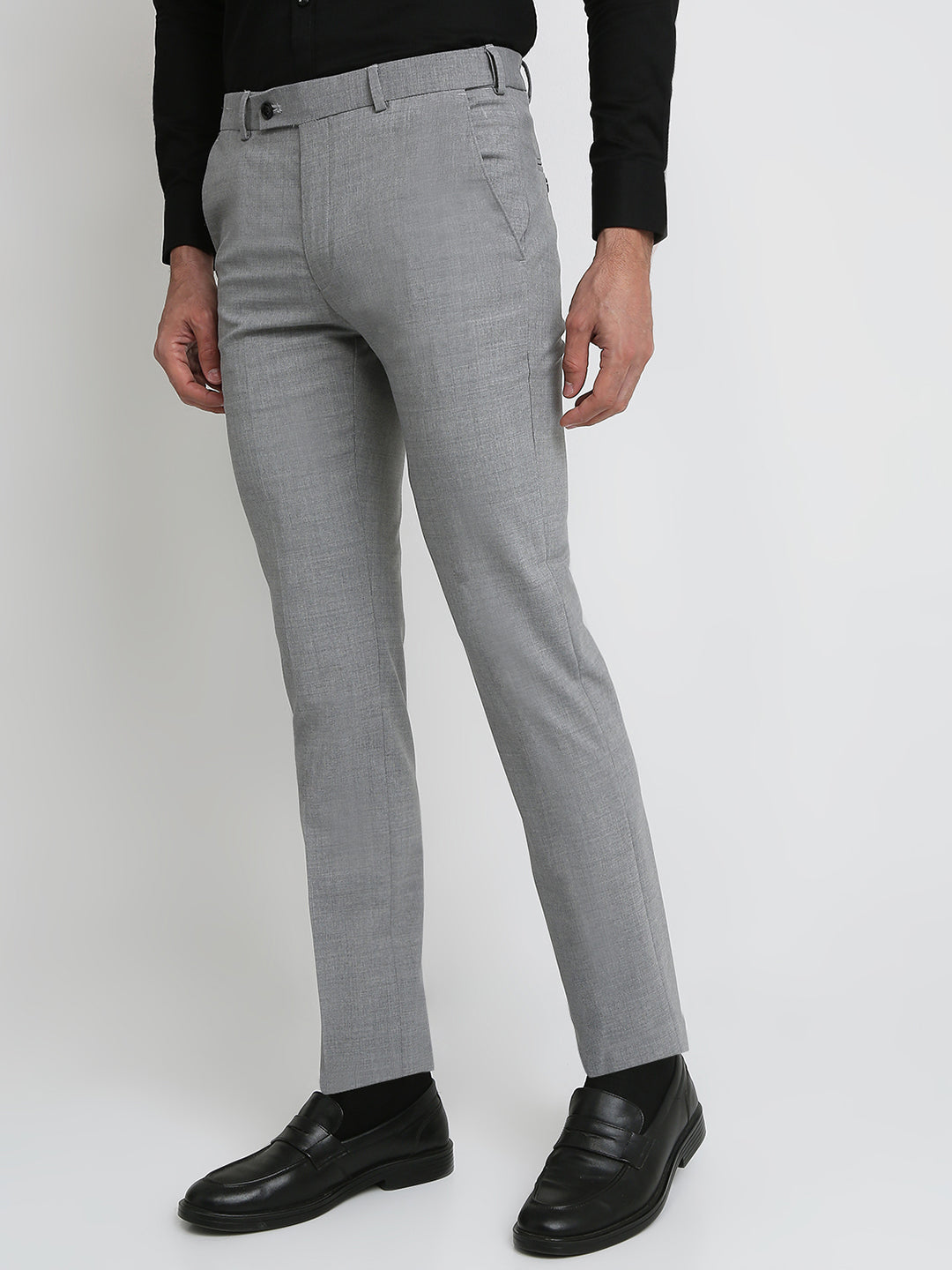 Park Avenue Men Grey Solid Slim Fit Polyester Blend Trouser