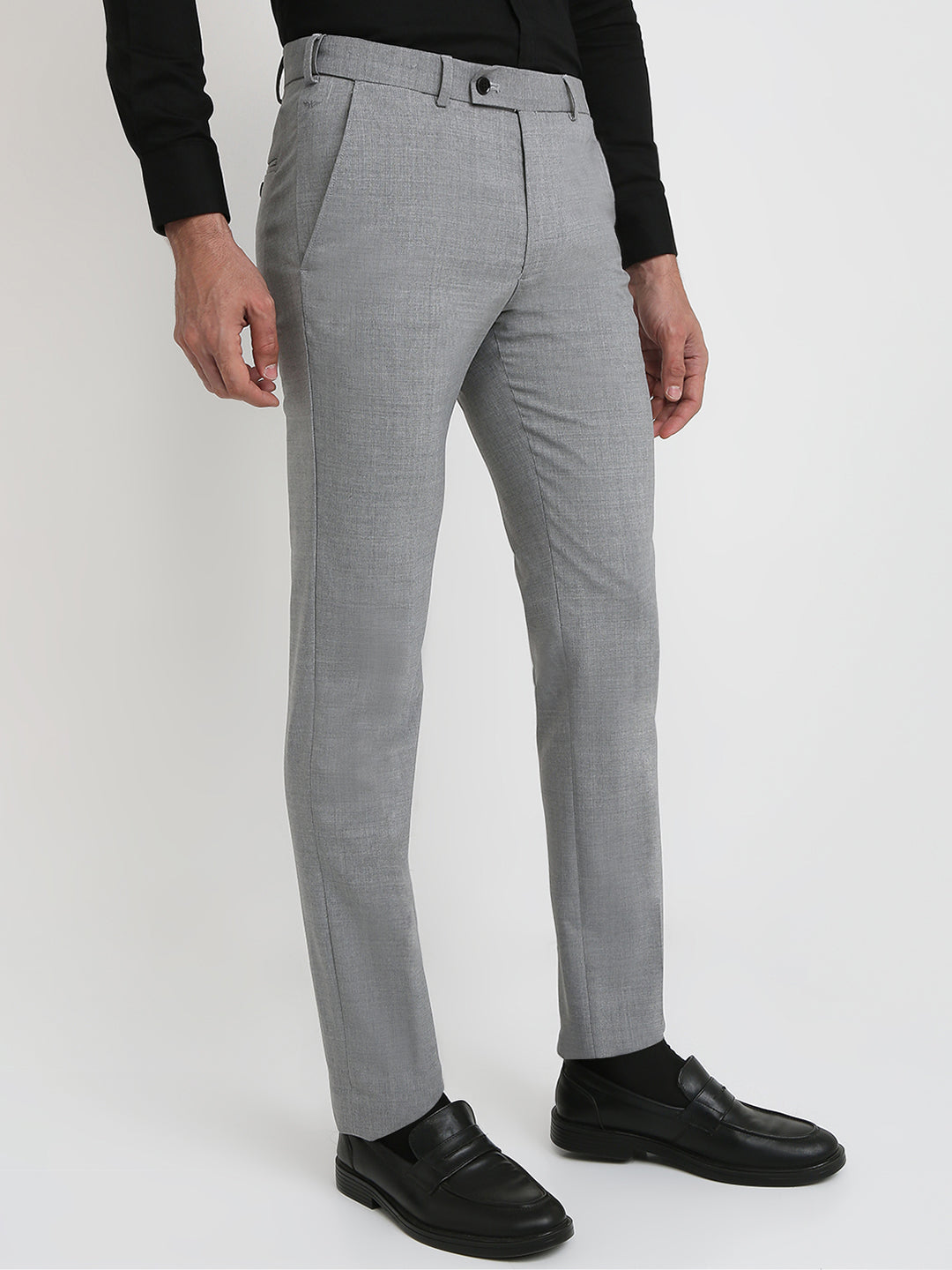 Park Avenue Men Grey Solid Slim Fit Polyester Blend Trouser