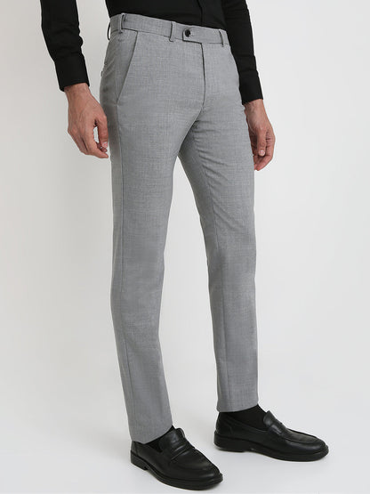 Park Avenue Men Grey Solid Slim Fit Polyester Blend Trouser