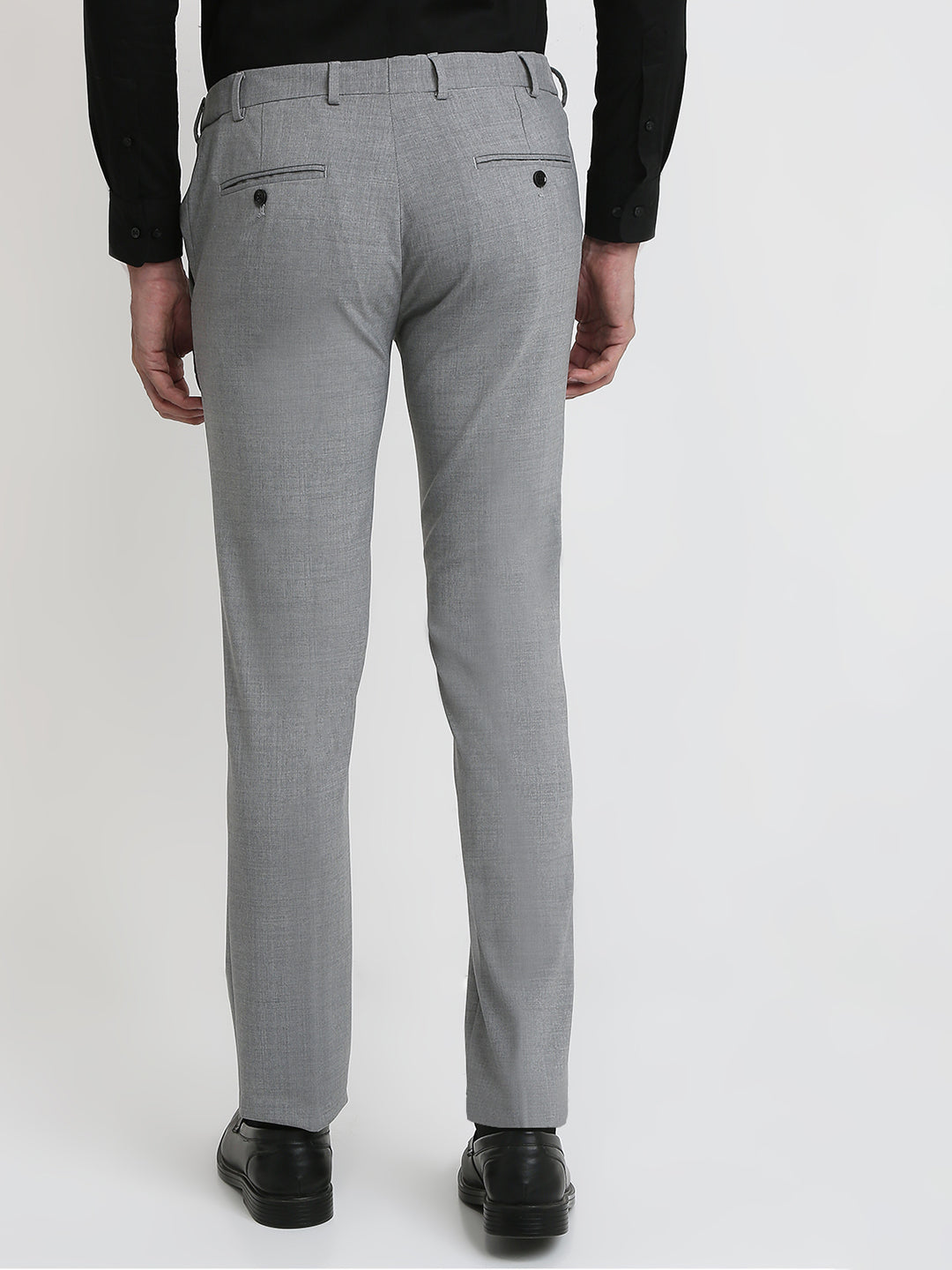 Park Avenue Men Grey Solid Slim Fit Polyester Blend Trouser