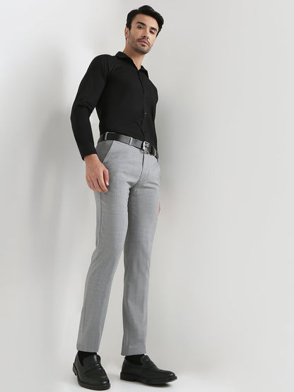 Park Avenue Men Grey Solid Slim Fit Polyester Blend Trouser