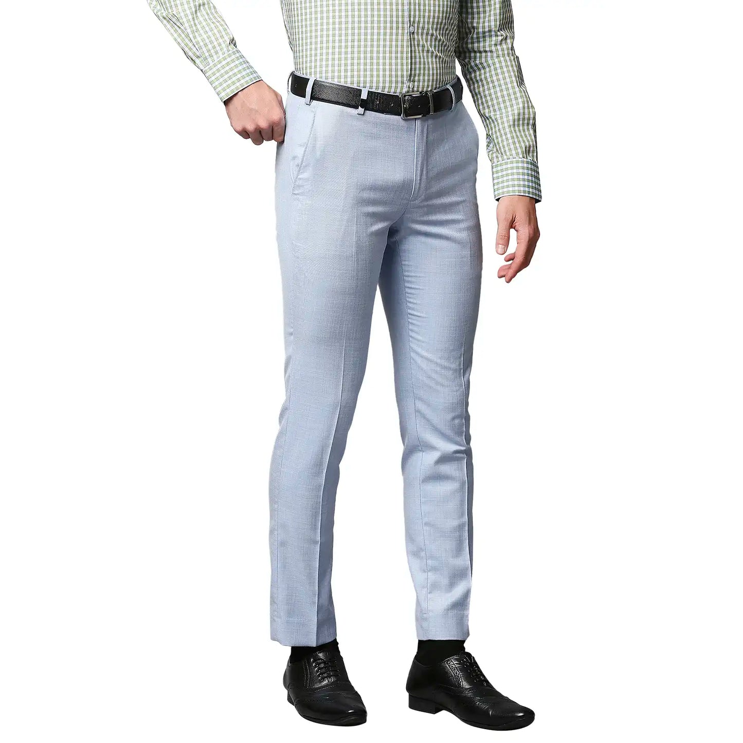 Men Blue Super Slim Fit Shark Skin Terry Rayon Blend Trouser