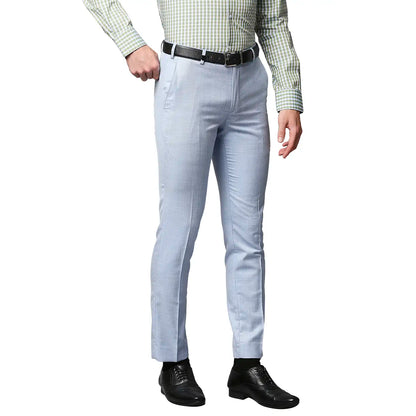 Men Blue Super Slim Fit Shark Skin Terry Rayon Blend Trouser