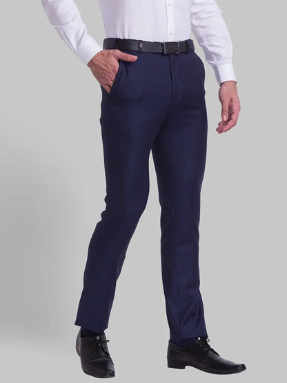 Men Blue Super Slim Fit Checks Polyester Blend Trouser