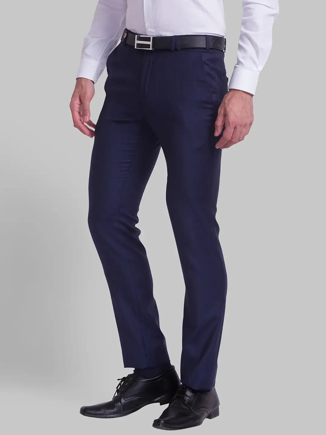 Men Blue Super Slim Fit Checks Polyester Blend Trouser