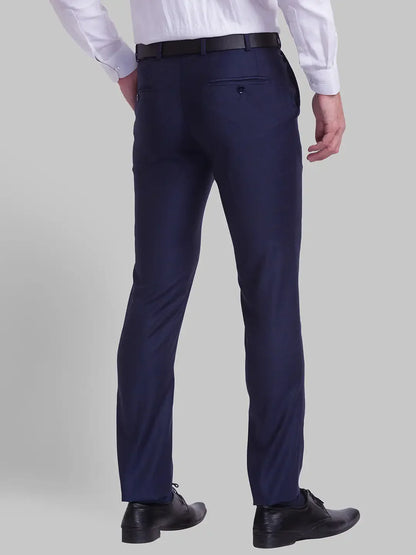 Men Blue Super Slim Fit Checks Polyester Blend Trouser