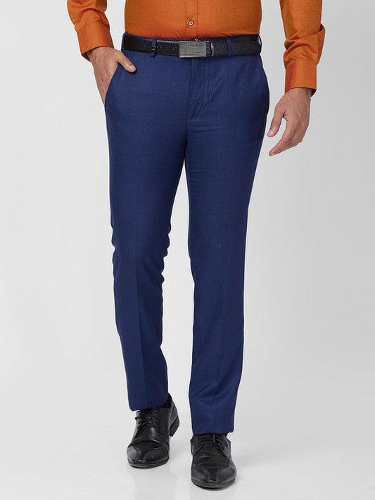 Park Avenue Blue Checks Super Slim Fit Polyester Blend Trouser