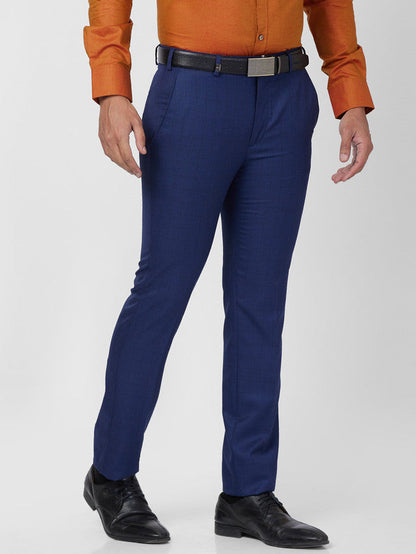 Park Avenue Blue Checks Super Slim Fit Polyester Blend Trouser