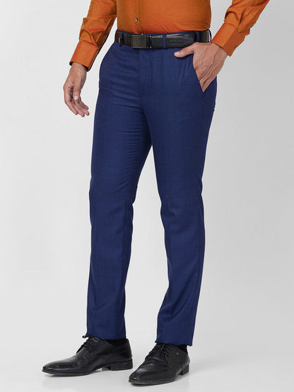 Park Avenue Blue Checks Super Slim Fit Polyester Blend Trouser