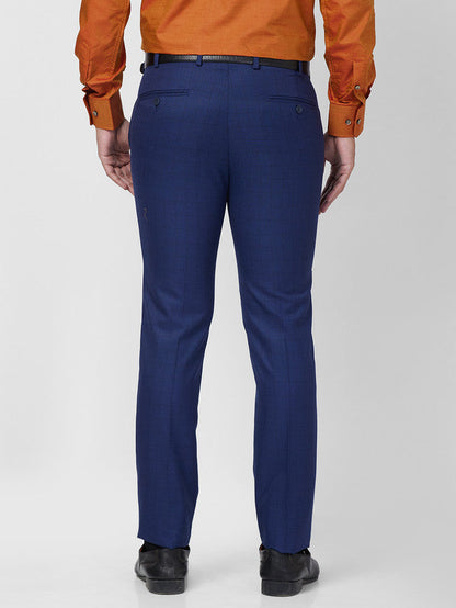 Park Avenue Blue Checks Super Slim Fit Polyester Blend Trouser