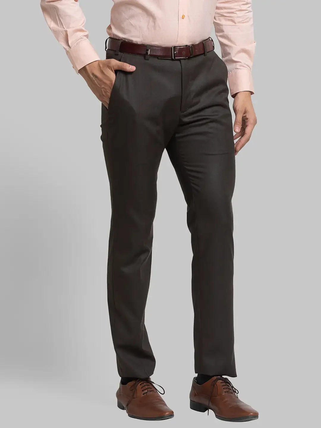 Men Brown Super Slim Fit Structure Polyester Blend Trouser