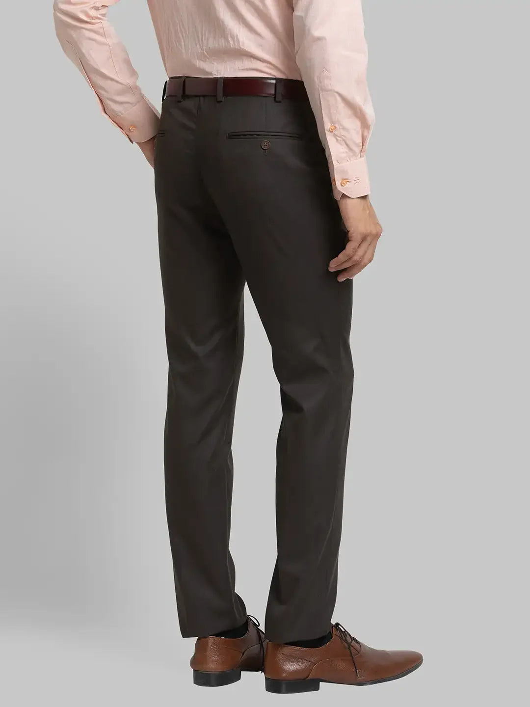 Men Brown Super Slim Fit Structure Polyester Blend Trouser