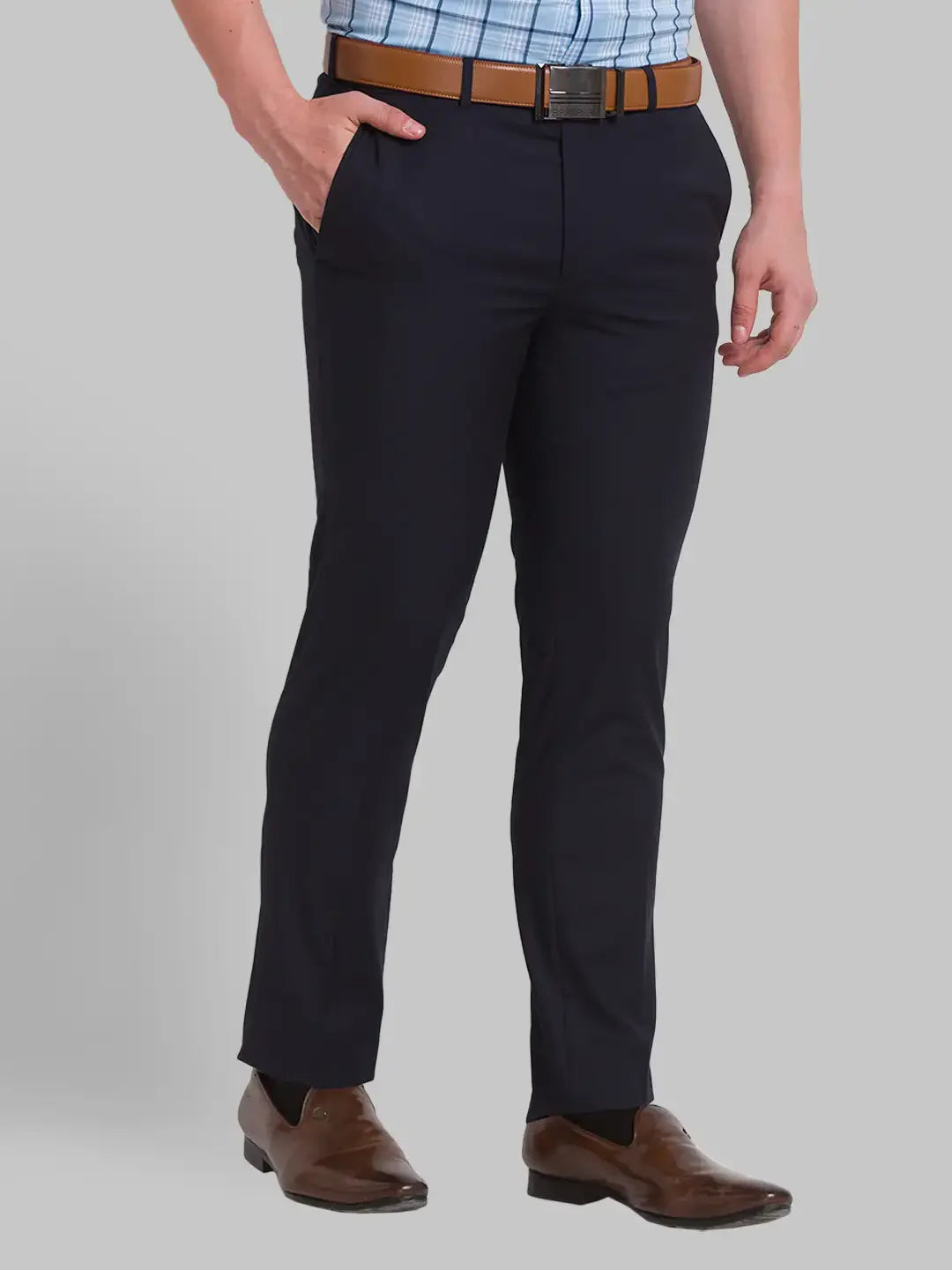 Men Blue Super Slim Fit Structure Polyester Blend Trouser