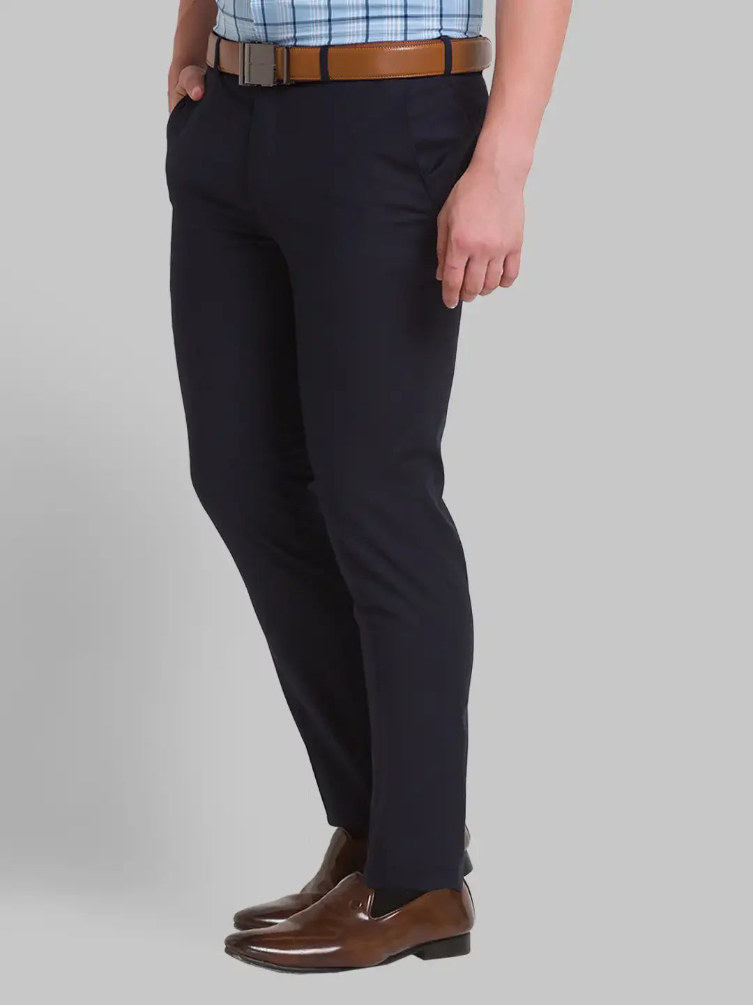 Men Blue Super Slim Fit Structure Polyester Blend Trouser