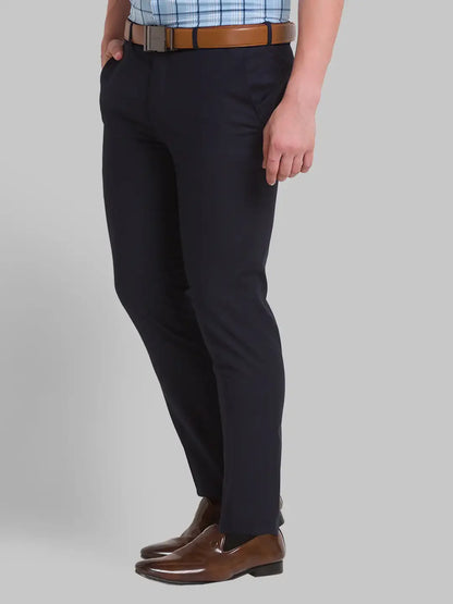 Men Blue Super Slim Fit Structure Polyester Blend Trouser