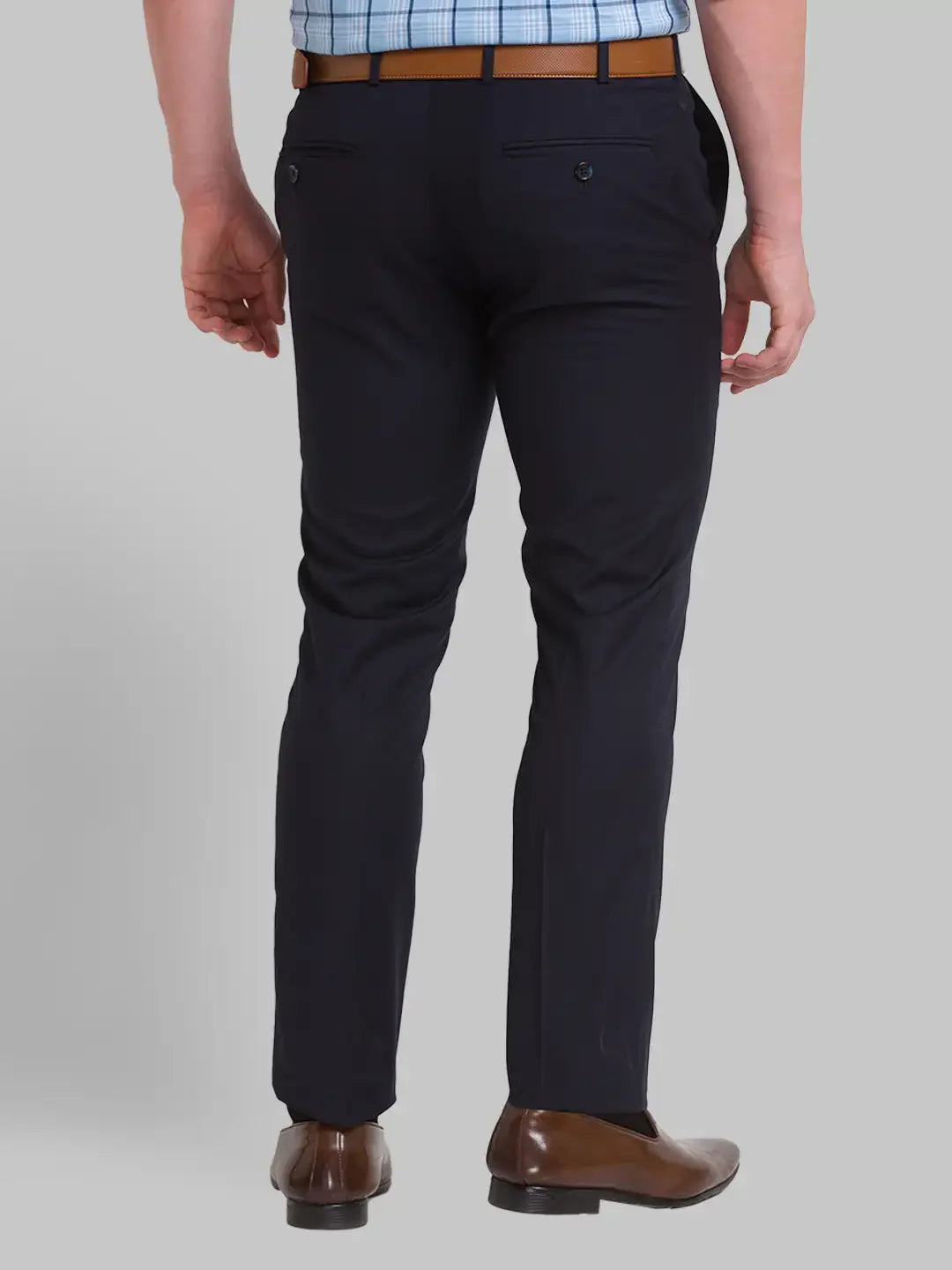 Men Blue Super Slim Fit Structure Polyester Blend Trouser