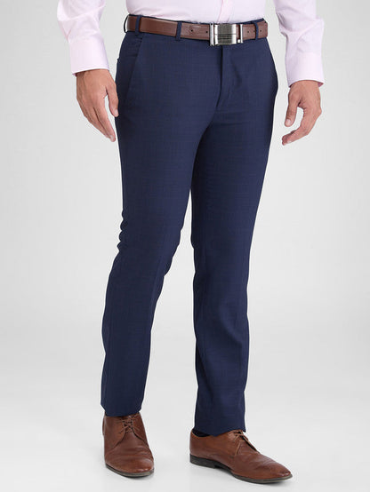 Park Avenue Blue Checks Super Slim Fit Polyester Blend Trouser