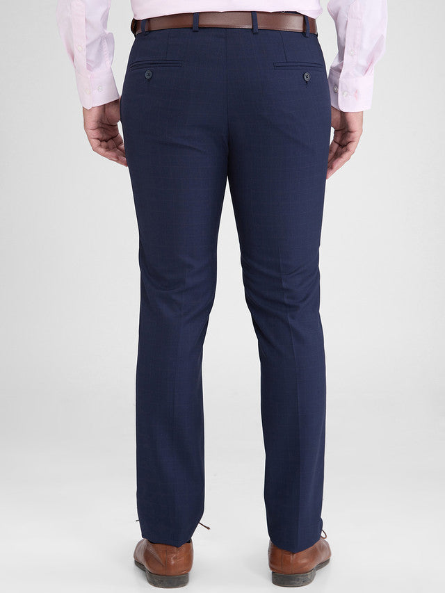 Park Avenue Blue Checks Super Slim Fit Polyester Blend Trouser