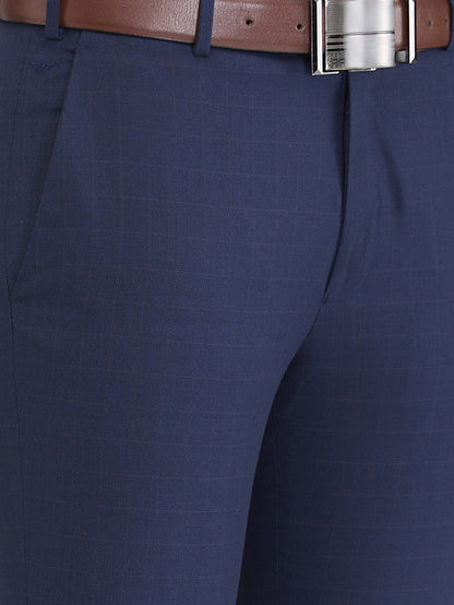 Park Avenue Blue Checks Super Slim Fit Polyester Blend Trouser