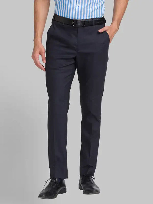 Men Grey Super Slim Fit Checks Polyester Blend Trouser