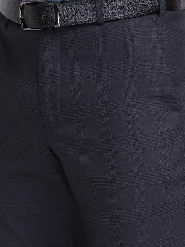 Men Grey Super Slim Fit Checks Polyester Blend Trouser